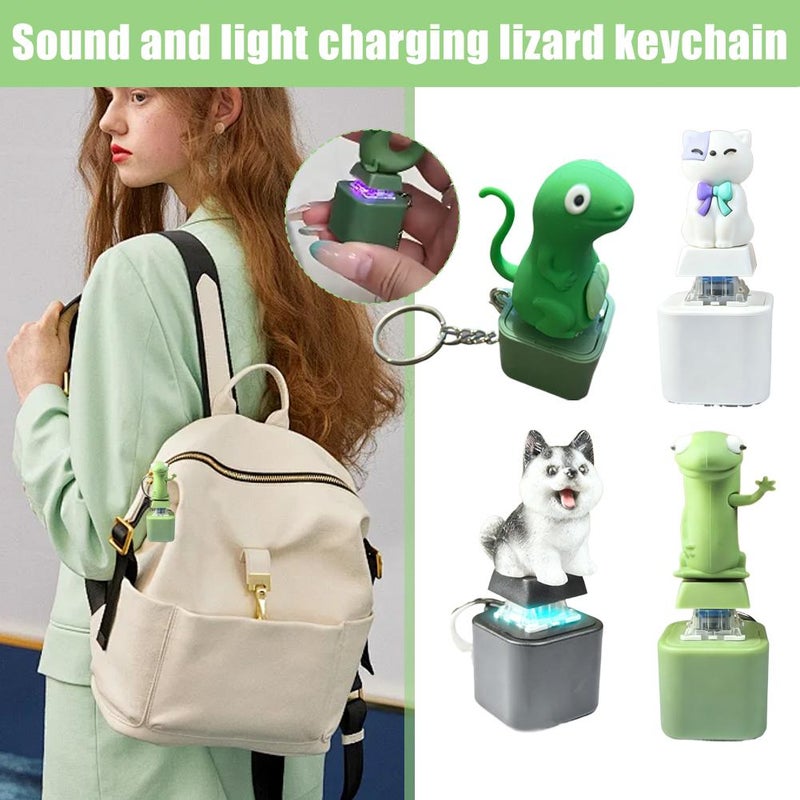 lizard keychain - lizard sound button, Fun Rechargeable Keychain with Colorful Lights, Portable Stress Reliever for Anxiety & Sensory Fun, Gifts for friends (Dog) - Image 2